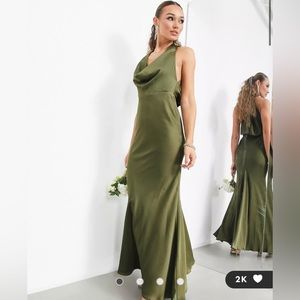 ASOS EDITION satin halter cowl maxi dress in olive green